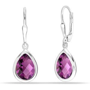 Women's Sterling Silver Drop Created Birthstone Leverback Purple Earring